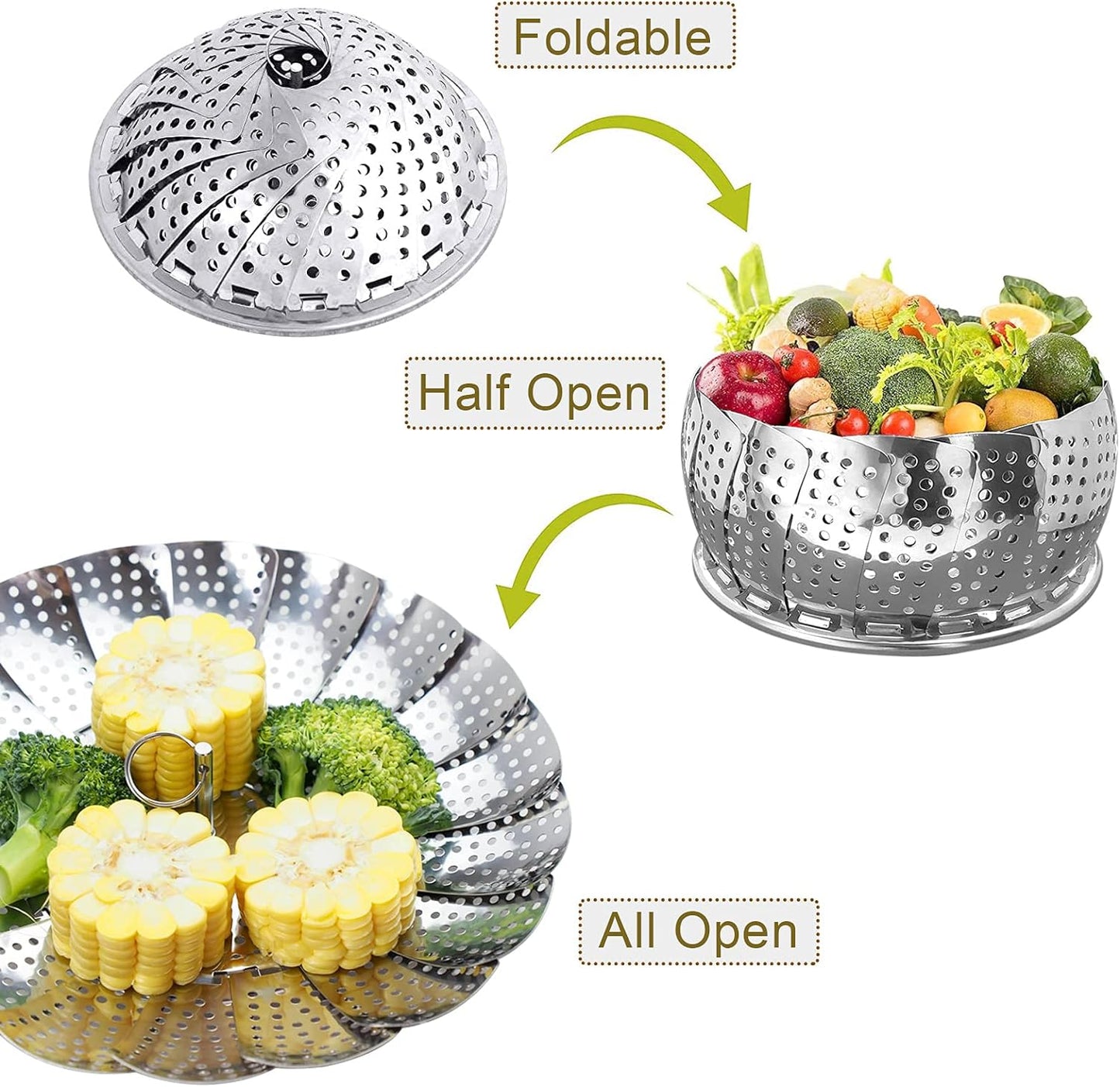 Vegetable Steamer Basket, Stainless Steel Collapsible Steamer Cookware, Adjustable Sizes to Fit Various Pots(7" to 11")