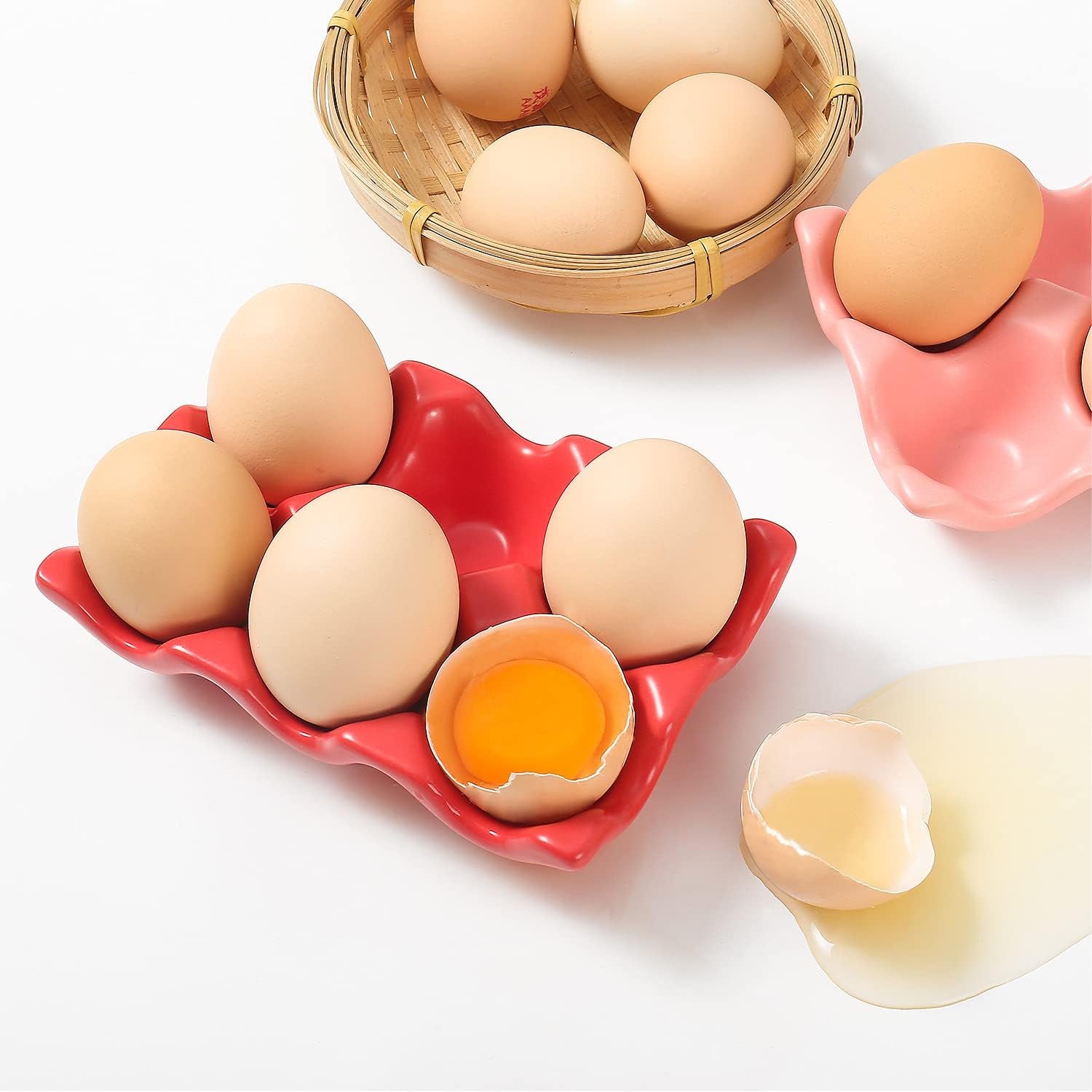 6 Cups Egg Tray Serveware, Eggs Dispenser, Egg Holder Set Kitchen Restaurant Fridge Storage Decorative Accessory (Pink)