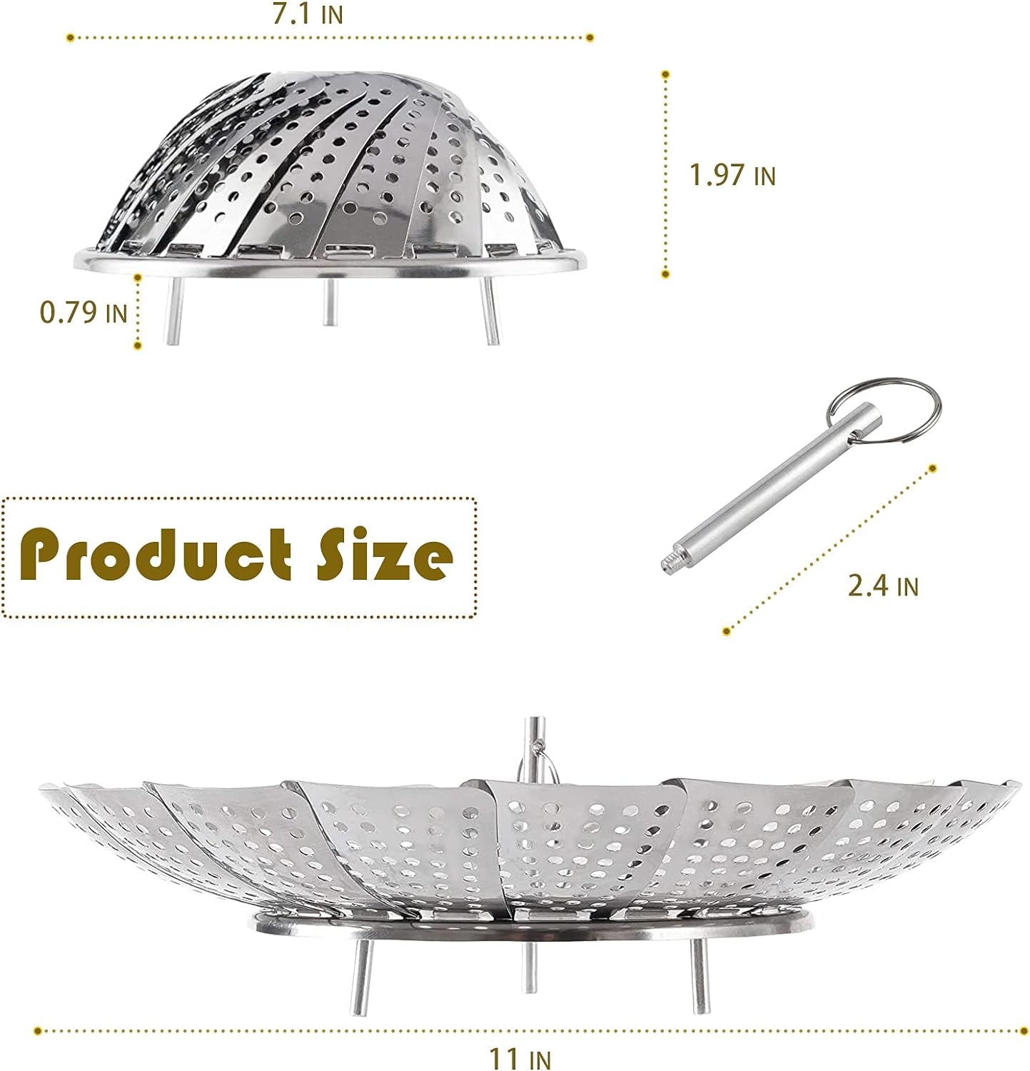 Vegetable Steamer Basket, Stainless Steel Collapsible Steamer Cookware, Adjustable Sizes to Fit Various Pots(7" to 11")