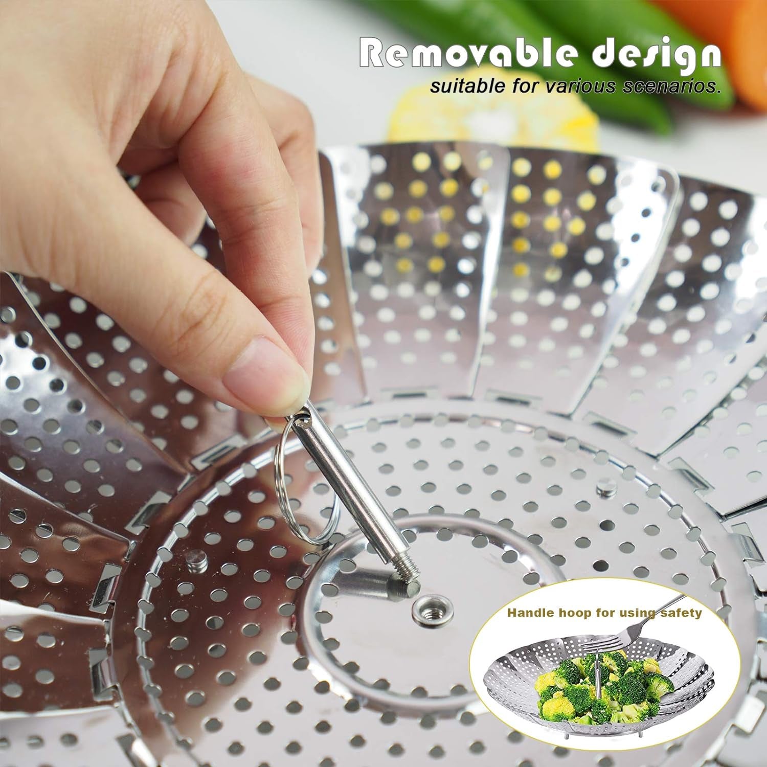 Vegetable Steamer Basket, Stainless Steel Collapsible Steamer Cookware, Adjustable Sizes to Fit Various Pots(7" to 11")