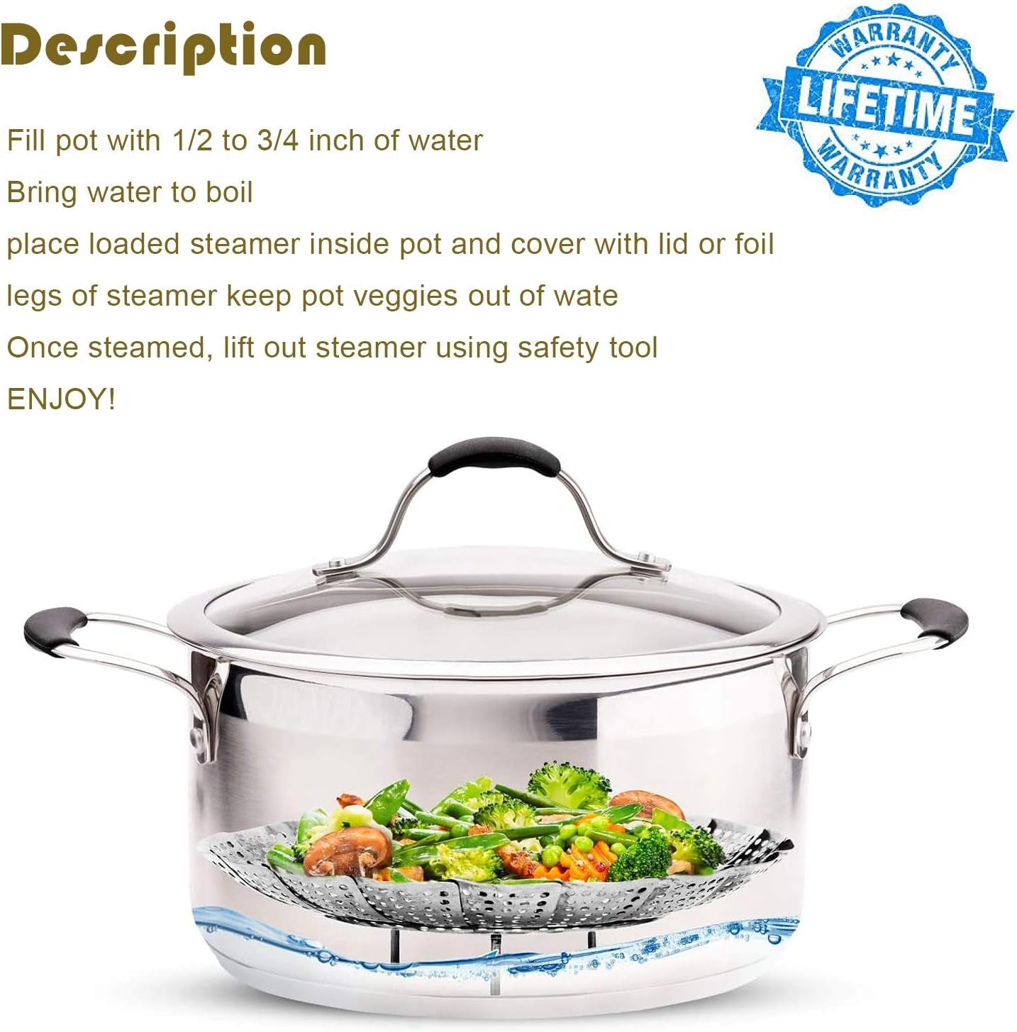 Vegetable Steamer Basket, Stainless Steel Collapsible Steamer Cookware, Adjustable Sizes to Fit Various Pots(7" to 11")