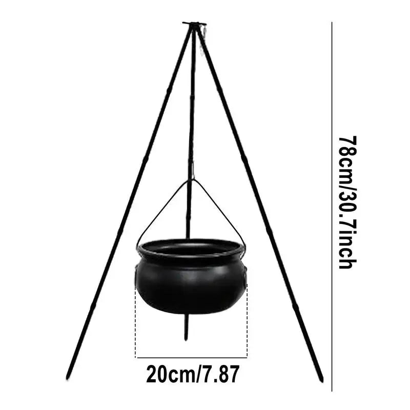 30.7In Halloween Decor Outdoor Large Witch Cauldron on Tripod Black Plastic Bowl Party Hocus Pocus Candy Bucket for Yard Lawn