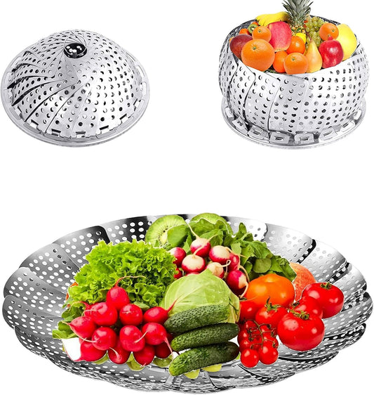 Vegetable Steamer Basket, Stainless Steel Collapsible Steamer Cookware, Adjustable Sizes to Fit Various Pots(7" to 11")